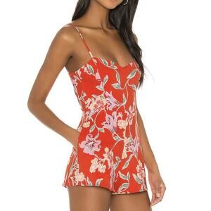 Revolve Red Linen Romper Tropical SMALL Cottage Vacation Privacy Please $178 NEW